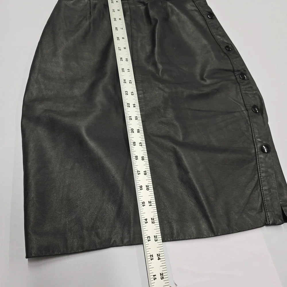 Vintage Nick‎ Pappagallo San Francisco Black Leather Side Button Pencil Skirt